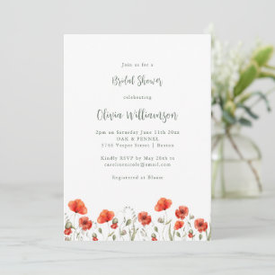 Red Poppy Garden Floral Bridal Shower Party Invitation