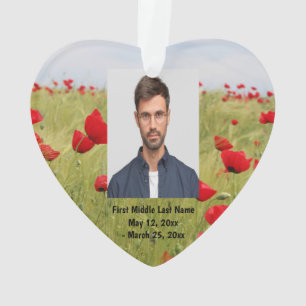 Red Poppy Garden Flower Dated Photo Custom Ornament