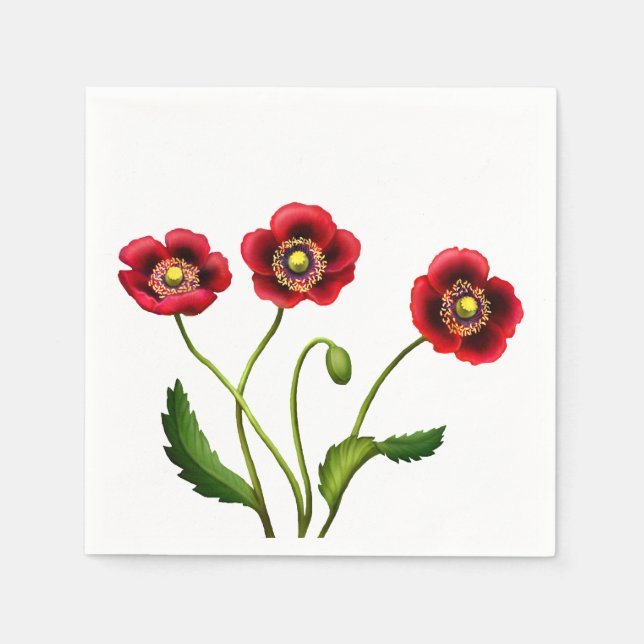 Red Poppy Garden Flowers Paper Napkins (Front)