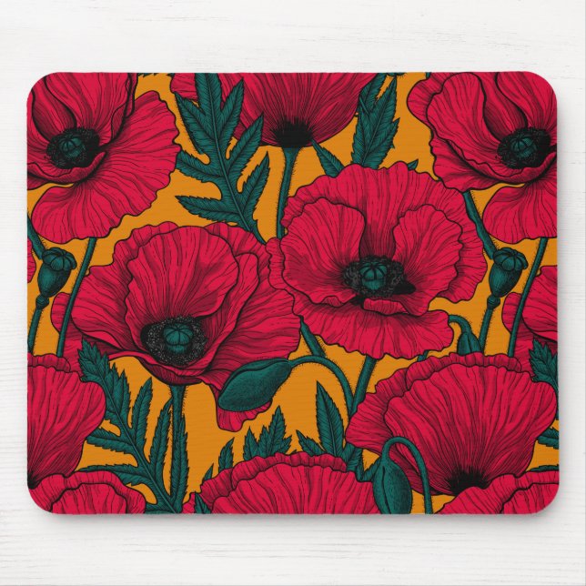 Red poppy garden mouse pad (Front)
