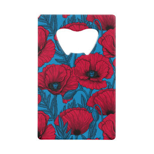 Red poppy garden on blue