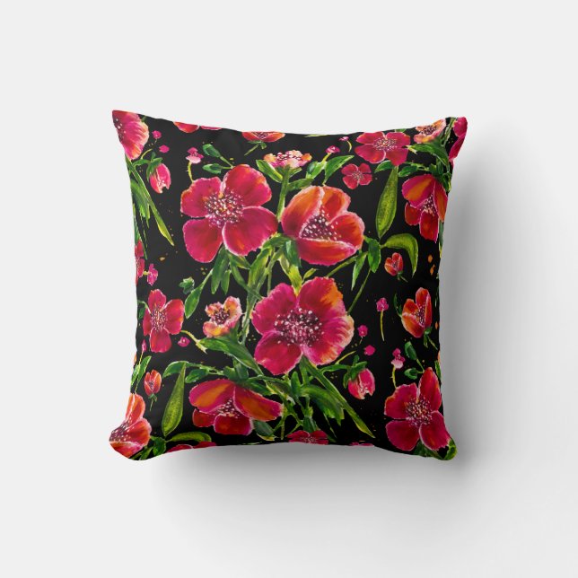 Red Poppy Garden Pillow (Front)