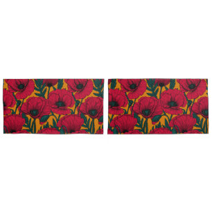Red poppy garden pillowcase