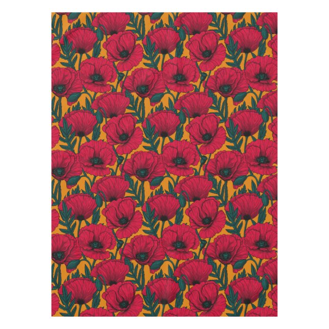 Red poppy garden tablecloth (Front)