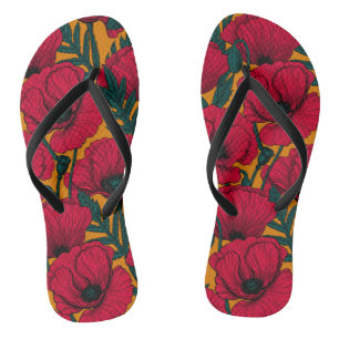 Red poppy garden thongs