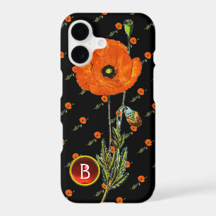 RED POPPY IN BLACK RUBY GEMSTONE  MONOGRAM