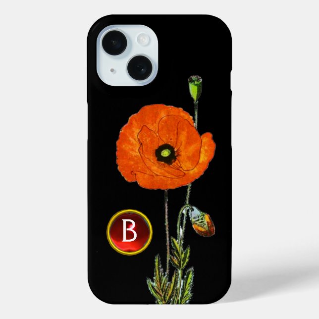 RED POPPY IN BLACK RUBY GEMSTONE MONOGRAM Case-Mate iPhone CASE (Back)