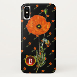 RED POPPY IN BLACK RUBY GEMSTONE  MONOGRAM iPhone X CASE