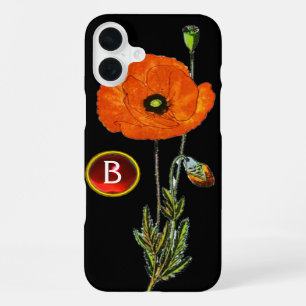 RED POPPY IN BLACK RUBY GEMSTONE MONOGRAM iPhone CASE