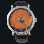 RED POPPY IN BLACK WITH GEMSTONES WATCH<br><div class="desc">Elegant, classy, vibrant and classic floral design. Red poppies ,  green leaves with bright 3D ruby gem stones.Digital graphic elaboration in vintage style by Bulgan Lumini (c)</div>