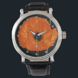 RED POPPY IN BLACK WITH GEMSTONES WATCH<br><div class="desc">Elegant, classy, vibrant and classic floral design. Red poppies , green leaves with bright 3D ruby gem stones.Digital graphic elaboration in vintage style by Bulgan Lumini (c)</div>