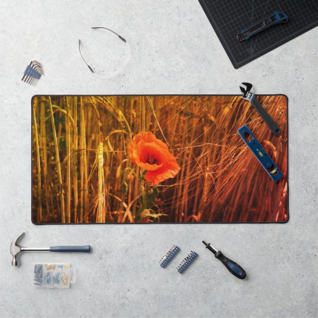 Red Poppy In Golden Wheat Field   Desk Mat (Workstation)