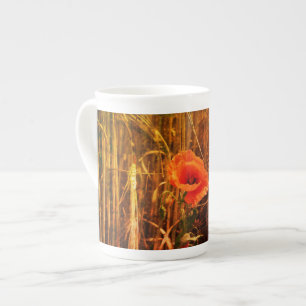 Red Poppy In Golden Wheat Field Thanksgiving Bone China Mug