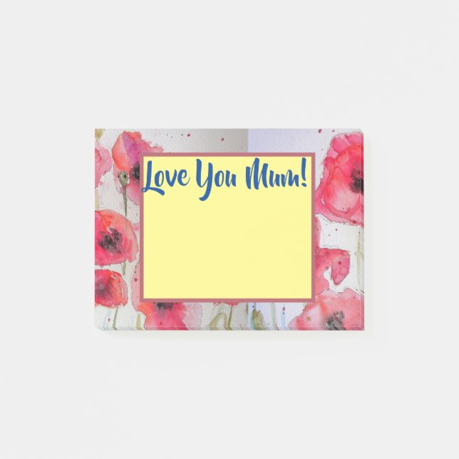 Red Poppy Love You Mum Post It Notes (Front)