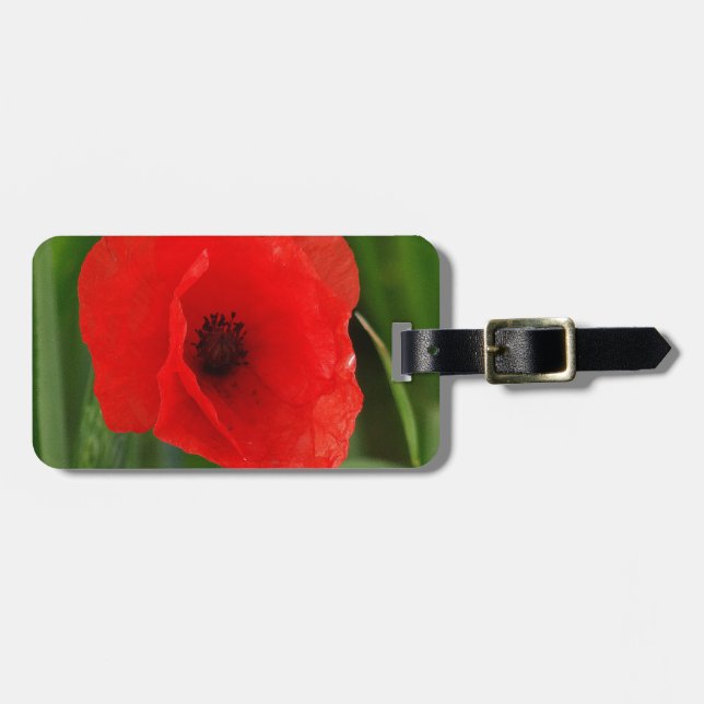 Red poppy luggage tag (Front Horizontal)