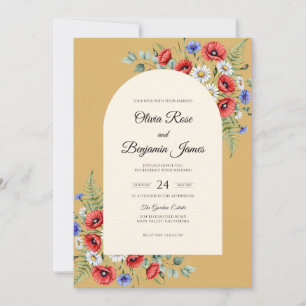 Red Poppy Mustard Wedding Invitation