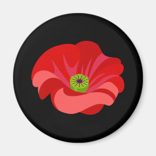 Red poppy on black background magnet
