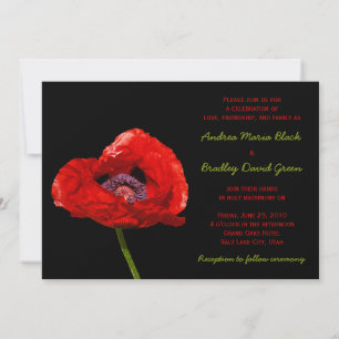 Red Poppy on Black Wedding Invitation