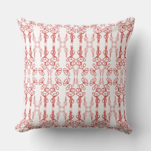 Red Poppy Outlines on White Background Pattern Cushion
