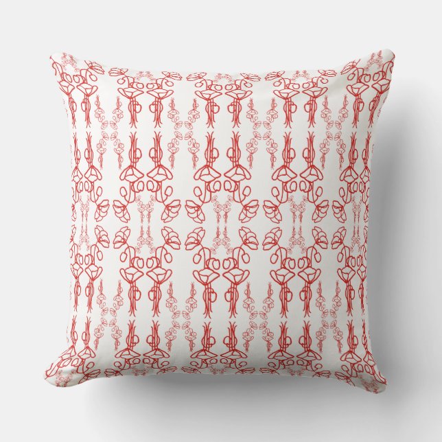 Red Poppy Outlines on White Background Pattern Cushion (Front)
