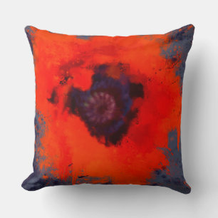Red Poppy Painting Blue Grey Background Cushion