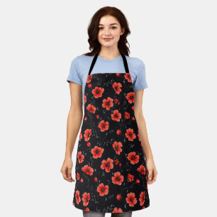 Red Poppy Pattern Apron