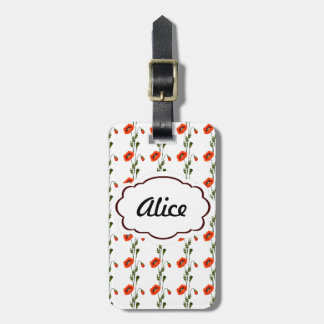 Red poppy pattern luggage tag