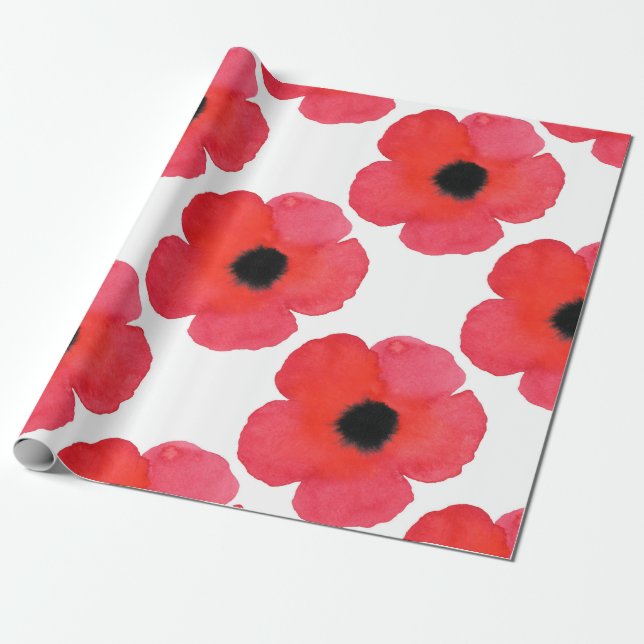 Red Poppy Pattern Wrapping Paper (Unrolled)