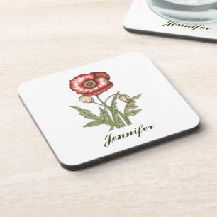 Red Poppy Personalizable Coaster