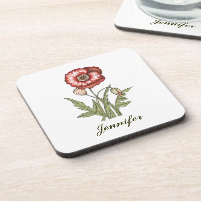 Red Poppy Personalizable Coaster (Left Side)