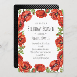 Red Poppy Polka Dot Birthday Brunch Invitation