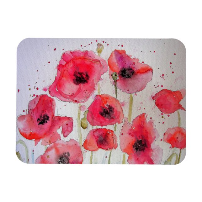 Red Poppy Poppies art Watercolour Birthday Magnet (Horizontal)
