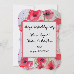 Red Poppy Poppies Floral 21st Birthday Invitation