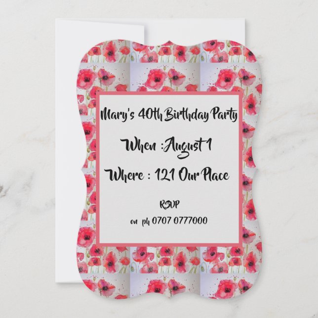 Red Poppy Poppies Floral 40th Birthday Invitation (Front)