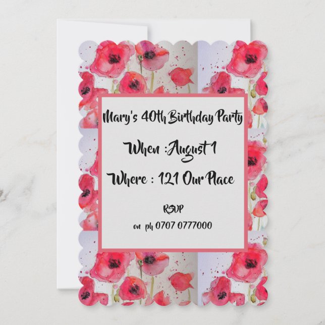 Red Poppy Poppies Floral 40th Birthday Invitation (Front)