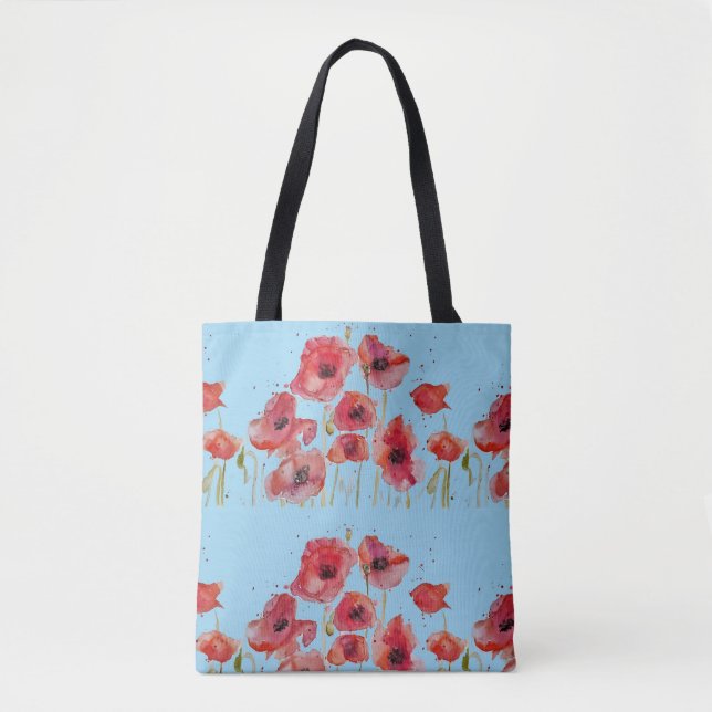 Red Poppy Poppies floral Flower Light Blue Bag (Front)