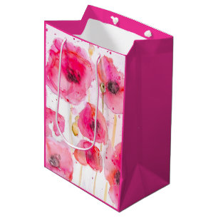 Red Poppy Poppies Flower Floral Watercolor Medium Gift Bag