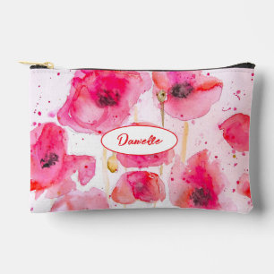 Red Poppy Poppies Flower Pattern Watercolor Girls Accessory Pouch