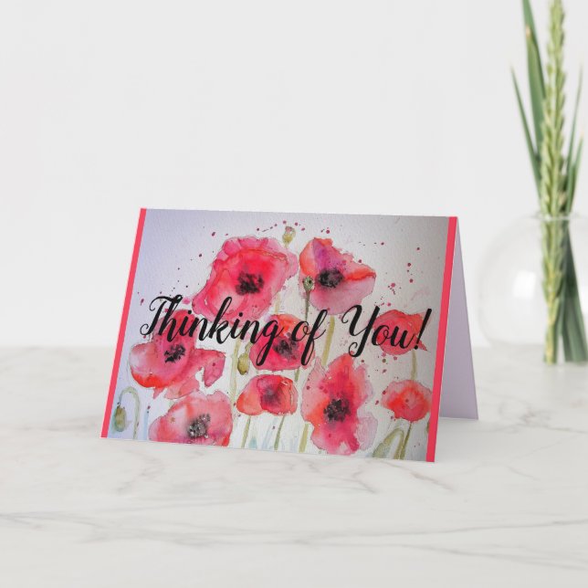 Red Poppy poppies flower Watercolour Painting Card (Front)