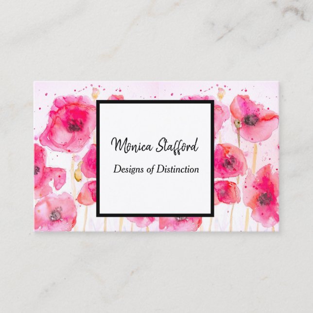 Red Poppy Poppies Flowers Watercolor Business Card (Front)