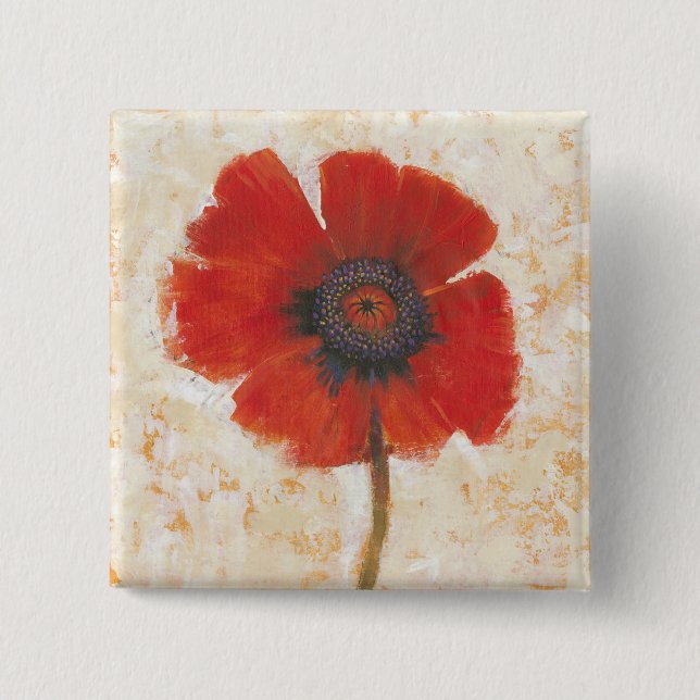 Red Poppy Portrait 15 Cm Square Badge (Front)