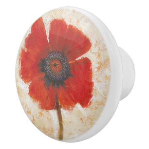 Red Poppy Portrait Ceramic Knob