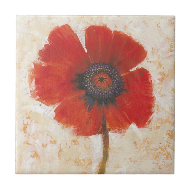 Red Poppy Portrait Ceramic Tile (Front)