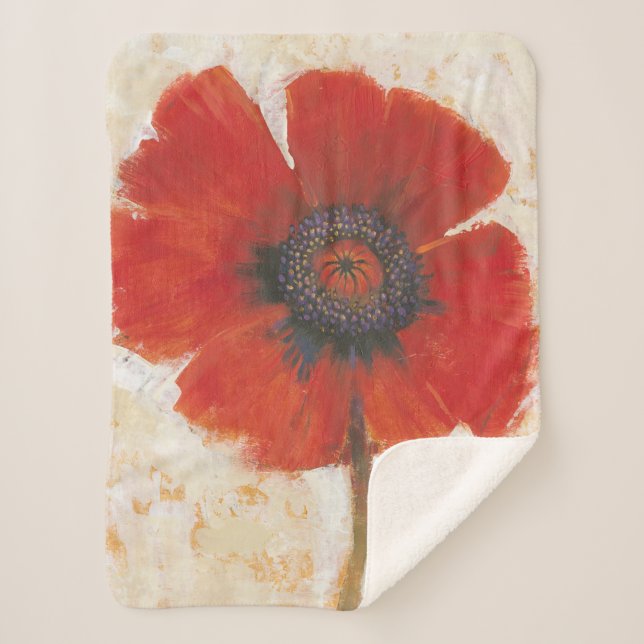 Red Poppy Portrait Sherpa Blanket (Front)