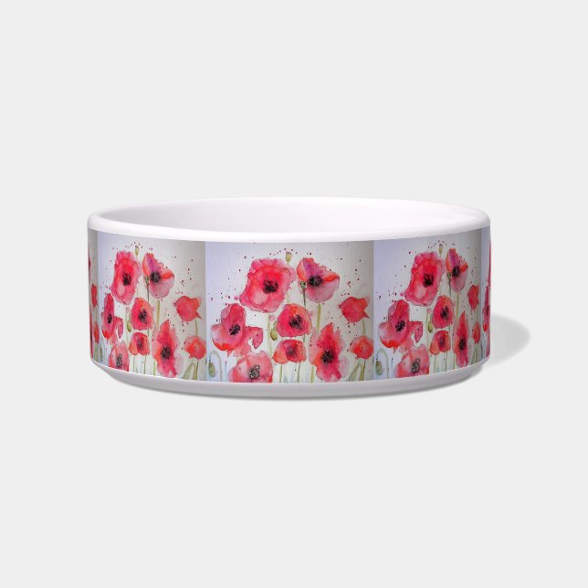 Red Poppy pretty flowers Poppies floral Pet Drink Bowl (Front)