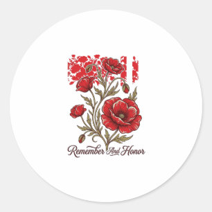 Red Poppy Remember And Honour Vintage Memorial Shi Classic Round Sticker