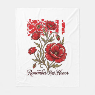 Red Poppy Remember And Honour Vintage Memorial Shi Fleece Blanket
