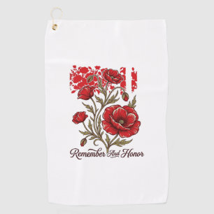 Red Poppy Remember And Honour Vintage Memorial Shi Golf Towel