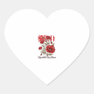 Red Poppy Remember And Honour Vintage Memorial Shi Heart Sticker