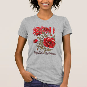 Red Poppy Remember And Honour Vintage Memorial Shi T-Shirt